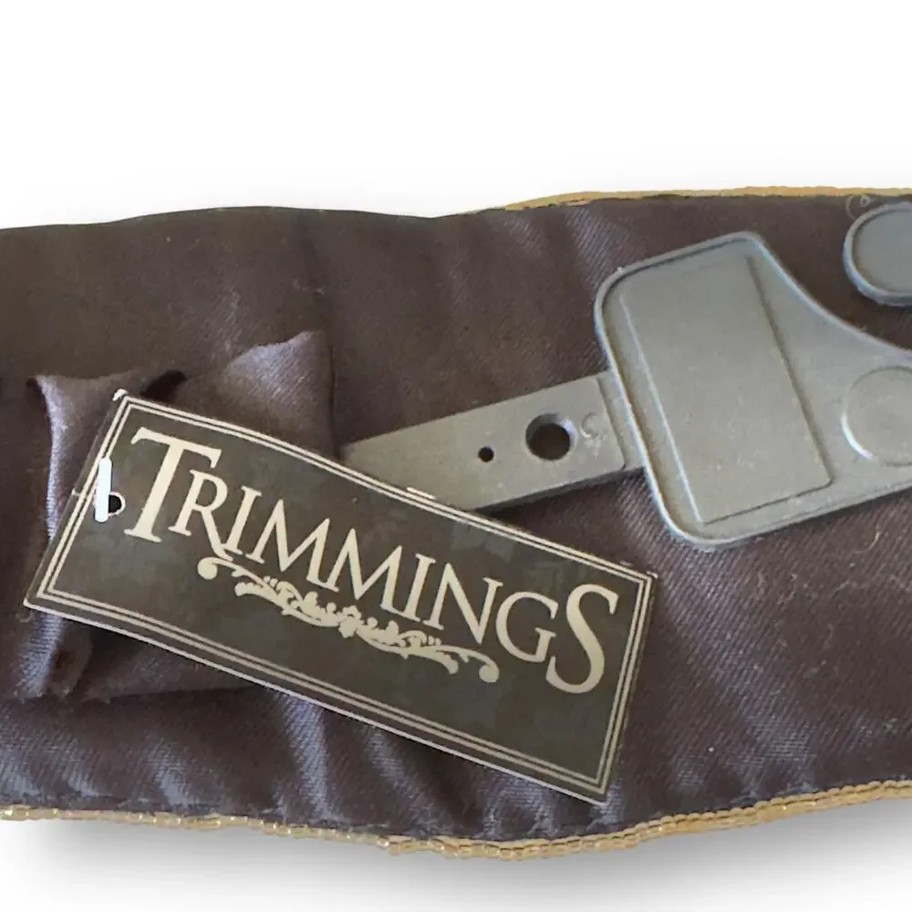 Vintage 1980s Gold Sequin Cummerbund Fashion Belt Black Satin Elastic Small